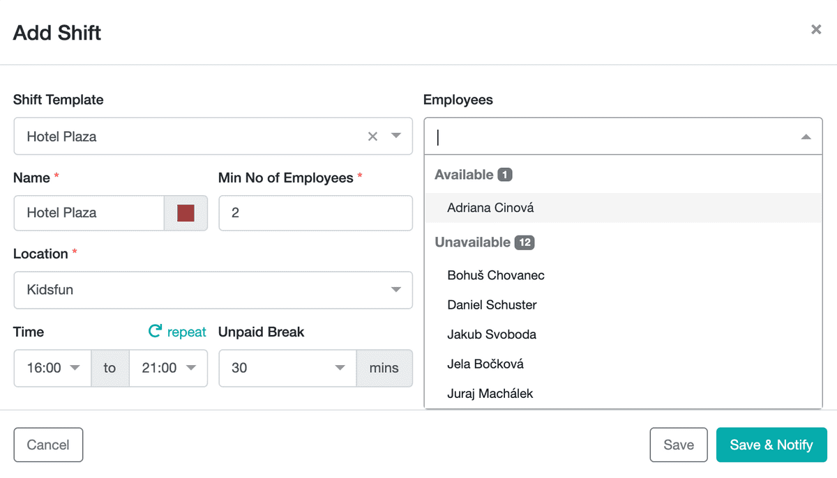 Shift planning